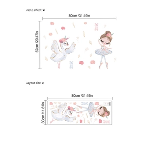 Stickers muraux ballerine et cygne rose avec fleurs pour décoration chambre fille