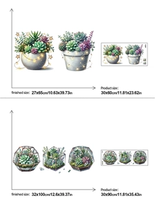 Dettagli degli adesivi murali con succulente che mostrano dimensioni e layout finale