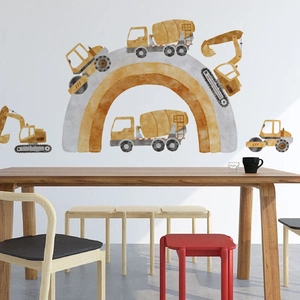 Cartoon construction vehicle wall stickers with rainbow for boys bedroom decor