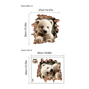 3D white panda wall sticker with cracked brick effect for creative kids room decor