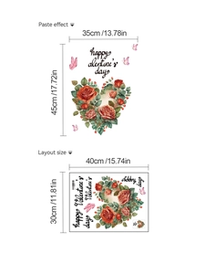 Détail de l'autocollant mural cœur rose de la Saint-Valentin avec dimensions et effets