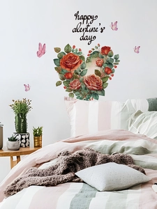 Détail de l'autocollant mural roses en forme de cœur avec lettrage Happy Valentine's Day déco