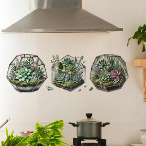 Adesivi murali nordici con piante grasse geometriche per decorazione cucina e mobili