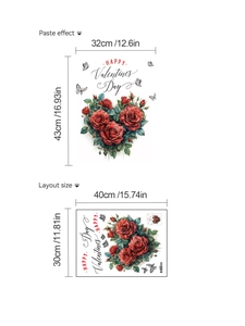 Détails du sticker mural cœur roses rouges avec dimensions pour décoration de Saint-Valentin