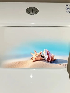 Detailed beach-themed toilet tank sticker with starfish and seashell patterns