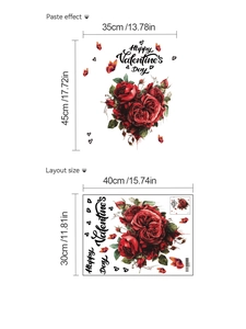 Paramètres de taille détaillés pour sticker mural cœur rose rouge et papillons