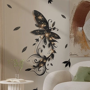 Artistic black butterfly wall stickers with gold sparkles for modern home wall decor