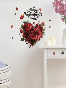 Détail de l'autocollant mural cœur rose rouge avec texte Happy Valentine's Day décoratif