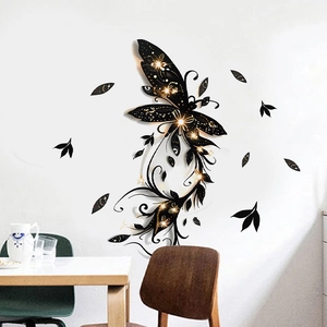 Luminous black butterfly wall stickers with starry cutout design for home living room decor