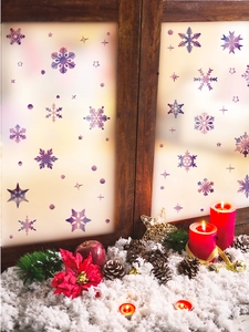 Stickers de fenêtre flocon dégradé bleu-violet avec bougies pour décoration hivernale