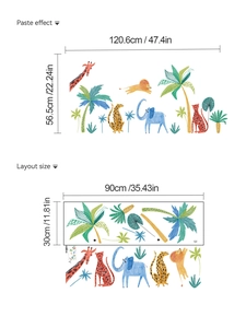 Détails de mise en page et dimensions d'autocollant mural d'animaux du zoo pour enfants