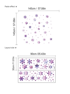 Stickers muraux flocon violet taille 90x30cm et affichage effet de pose 145x145cm