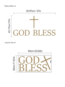 Detailed wall sticker layout size and pasting dimensions for God Bless cross design