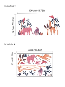 Dimensions détaillées des stickers muraux animaux africains avec taille et mise en page