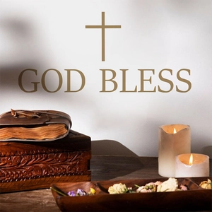 God Bless English Wall Sticker With Cross Religious PVC Self Adhesive Wall Decal For Living Room Bedroom Home Decoration