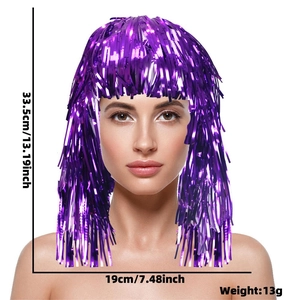 Purple metallic fringe tinsel wig for Independence Day party decoration, 33.5cm long