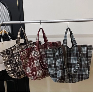 Sacs cabas en laine à carreaux de style britannique en trois couleurs à grande capacité