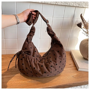 Sac à Épaule Vintage en Velours Côtelé à Pois pour Femmes Grand Sac Hobo Sac à Bandoulière Décontracté avec Sangle Réglable