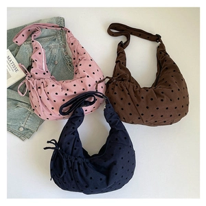 Sac hobo vintage en velours côtelé à pois avec cordon de serrage en couleurs variés