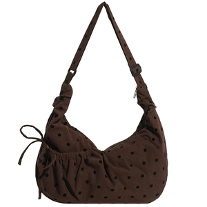 Sac cabas vintage en velours côtelé à pois marron avec bandoulière et nœud décoratif