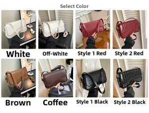 Color selection of vintage shoulder bags in smooth and croc-effect leather finishes