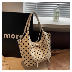 Fashion Women Polka Dot Nylon Shoulder Bag Bowknot Large Capacity Tote Bag Commuting Casual Crossbody Handbag For Ladies