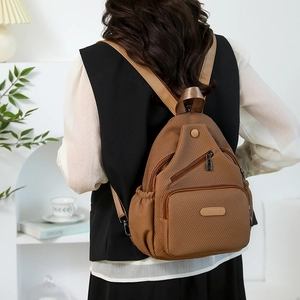 Grand Sac de Poitrine en Nylon et Canevas pour Femmes Multi-Poches Décontracté Bandoulière Sac de Voyage Mode Maman Sling Bag