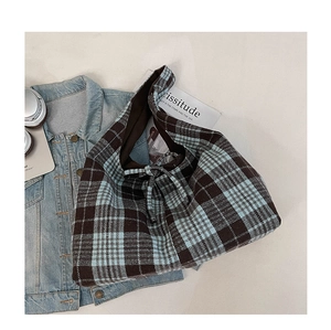 Vintage Korean Style Plaid Woolen Tote Bag Large Capacity Casual Shoulder Bag With Bow Tie For Women Literary Retro Bag