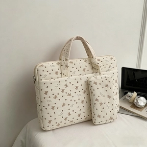 Women Fashion Laptop Bag And Small Pouch Combination Butterfly Heart Print Corduroy Nylon Handbag Sweet Office School Bag