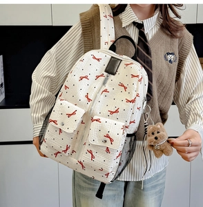 Sac à dos d'école blanc avec nœuds rouges, pois et pendentif chiot mignon accessoire