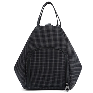 Fashionable black grid dumpling shoulder bag with large capacity and double top handles