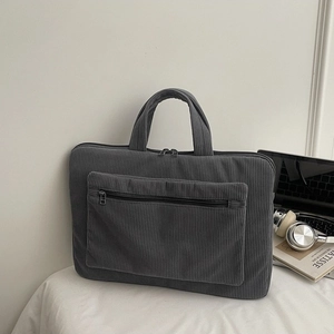 Corduroy Laptop Shoulder Bag Large Capacity Briefcase Handbag Retro Solid Color School Travel Business Tote Bag