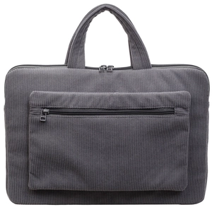 Minimalist dark gray corduroy laptop backpack with large front pocket and sturdy top handles