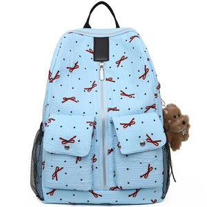 Sac à dos bleu pour femme avec nœud papillon, pois et pendentif ours