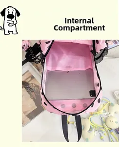 Pink polka dot backpack showing internal mesh compartment for tablets and organizers