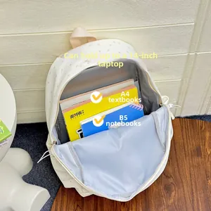 Internal view of a white starry backpack with large capacity and 14-inch laptop compartment