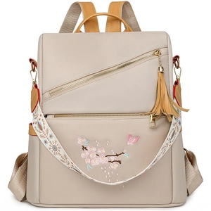 Sac à dos femme en tissu Oxford avec broderie de cerisier et pendentif à gland jaune