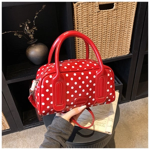 Women Retro Polka Dot Boston Bag PU Leather Handbag Casual Shoulder Crossbody Bag For Daily Commute Fashion Traveling Gift