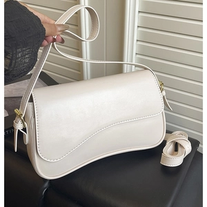 Retro cream white faux leather crossbody bag with dual straps and gold hardware for women