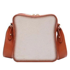 Creative toast shaped crossbody bag with caramel brown and cream faux leather design