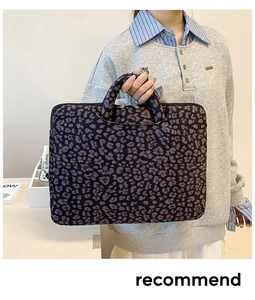 Macro detail of leopard pattern knitted laptop tote bag with double metal zippers