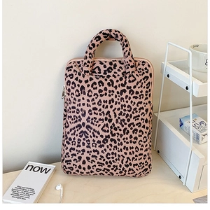 Pink leopard print laptop tote bag with reinforced handles for stylish women commute