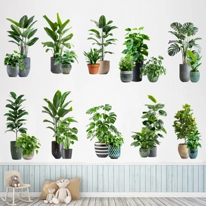 3D realistic potted plant wall stickers featuring monstera and fiddle leaf fig designs