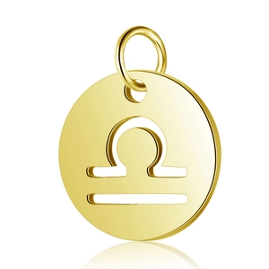 Polished 12mm Libra zodiac gold circular pendant made of stainless steel for necklaces