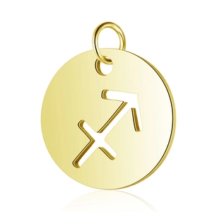 Detailed view of a 12mm golden stainless steel Sagittarius constellation coin pendant