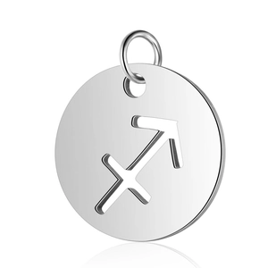 Polished stainless steel 12mm round Sagittarius zodiac pendant necklace accessory