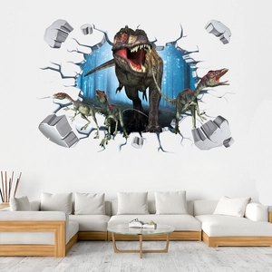 3D Wandtattoo Dinosaurier mit T-Rex und blauem Waldhintergrund für das Wohnzimmerdekor