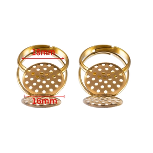 Adjustable gold ring base with 16mm sieve tray for DIY jewelry making and beads