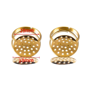 Detail of 18mm golden adjustable ring base with porous round setting for DIY crafts