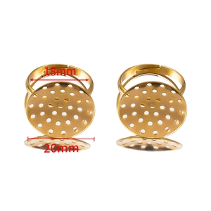 Adjustable gold ring base with 20mm round filigree plate for DIY jewelry making